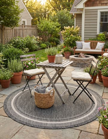 5' 3 x 5' 3 Easy-Clean Border Indoor / Outdoor Round Rug