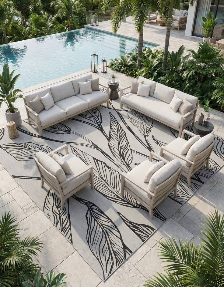 Detail image of 13' x 13'  Washable Botanical Indoor / Outdoor Square Rug