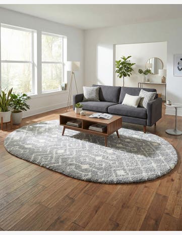 Gray Moroccan Trellis Shag Oval Rug