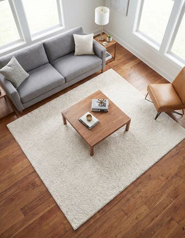 Ivory Solid Frieze Square Rug