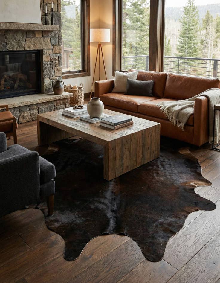 Detail image of 5' 3 x 6' 5 Cowhide Leather Rug