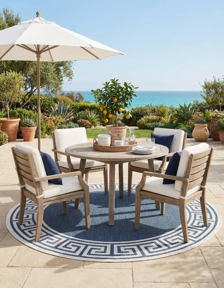 Detail image of 7' x 7' Washable Coastal Indoor / Outdoor Round Rug