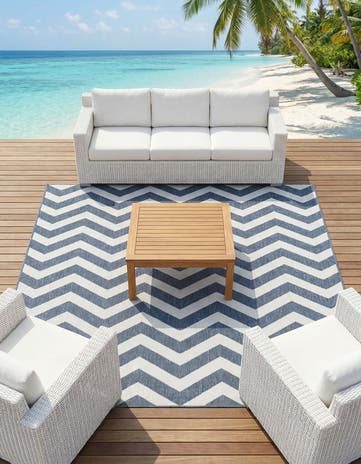 Navy Blue Easy-Clean Coastal Indoor / Outdoor Square Rug