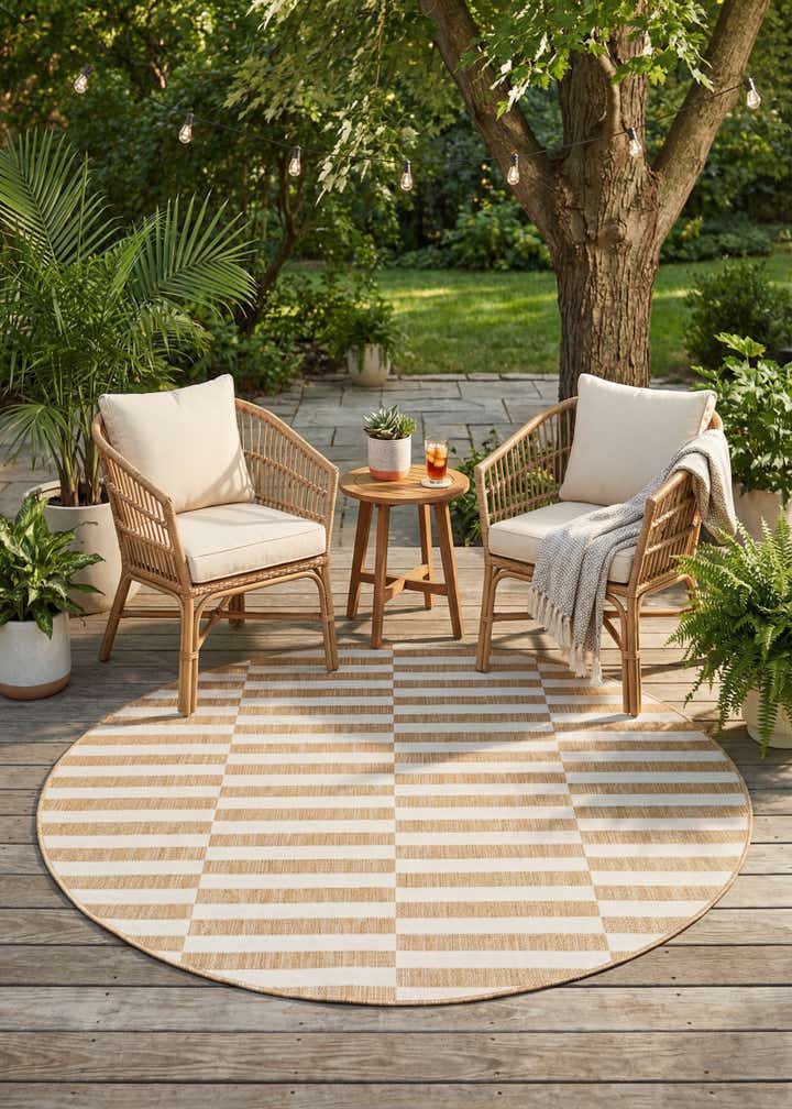 6' x 6' Easy-Clean Striped Indoor / Outdoor Round Rug