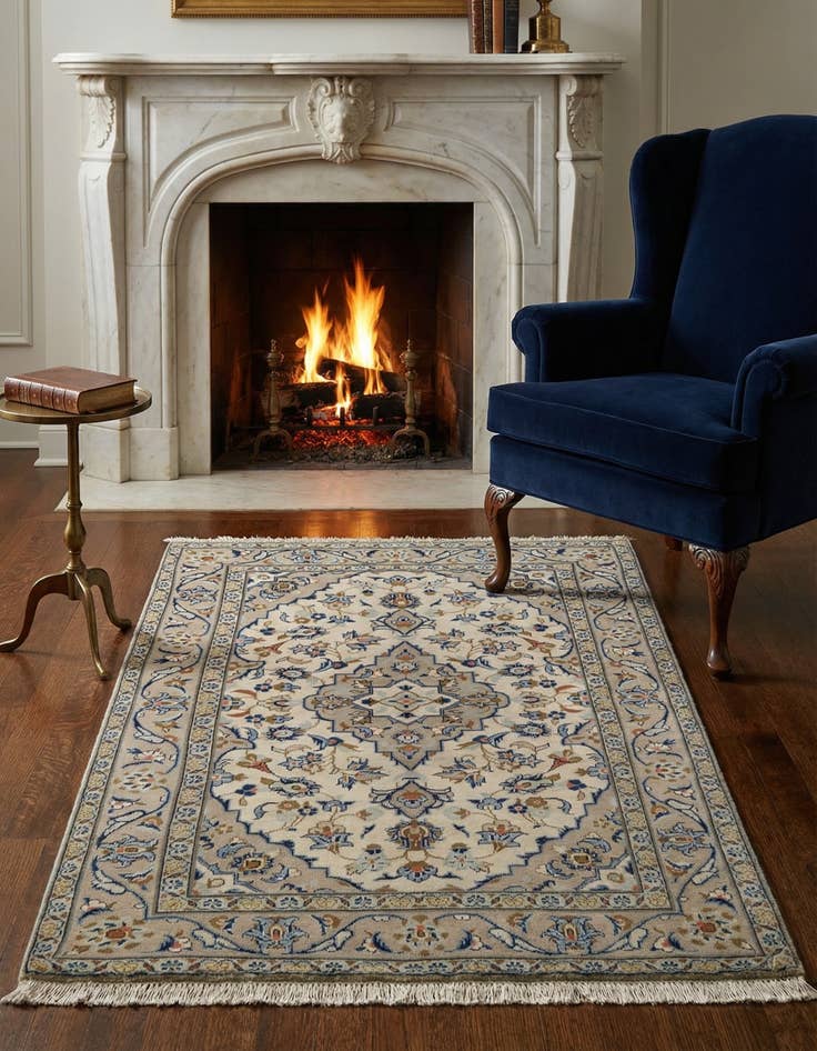 Detail image of 3' 3 x 4' 11 Hand Knotted Kashan Persian Wool Rug