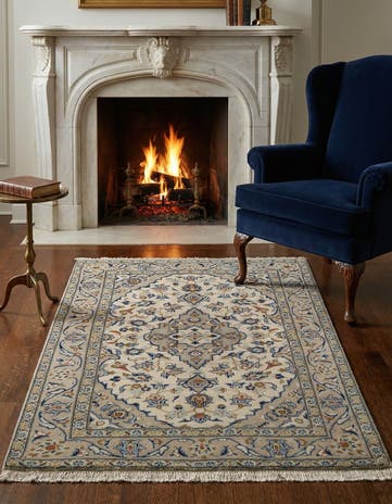 3' 3 x 4' 11 Hand Knotted Kashan Persian Wool Rug