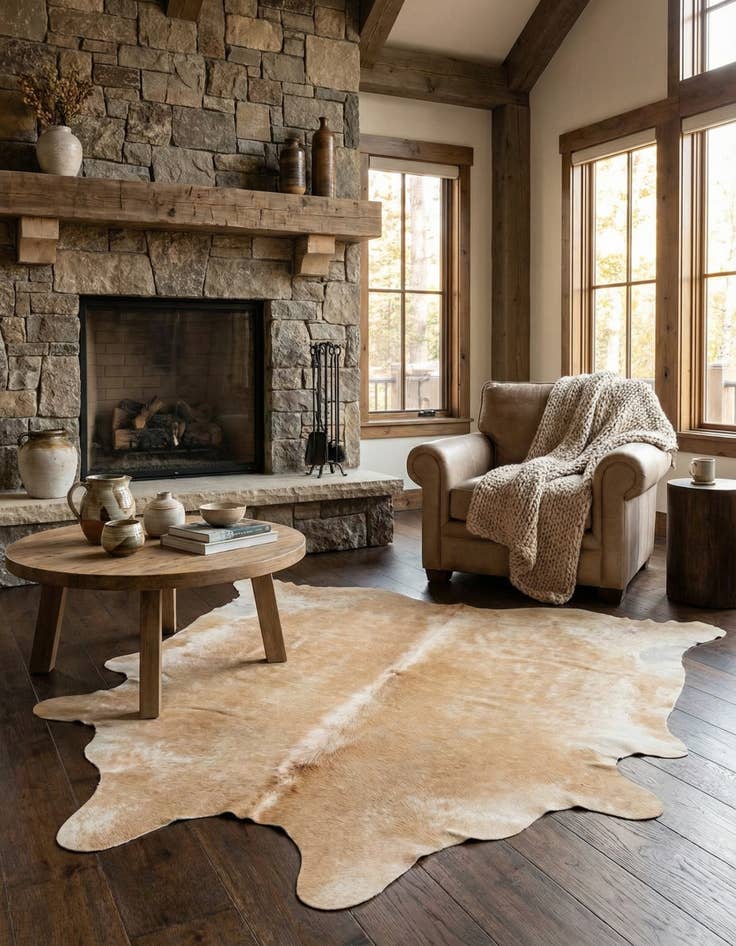 Detail image of 6' 6 x 7' 6 Cowhide Leather Rug