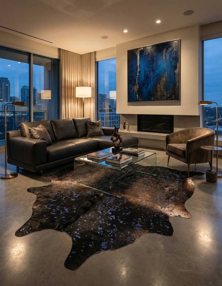 Detail image of 6' 2 x 6' 10 Cowhide Leather Rug