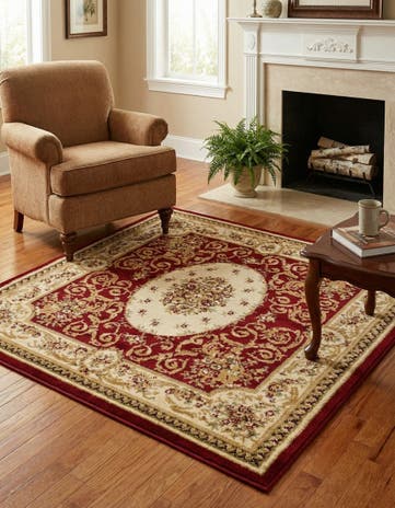 Red Classic Aubusson Square Rug