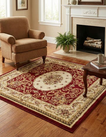 Red Classic Aubusson Square Rug