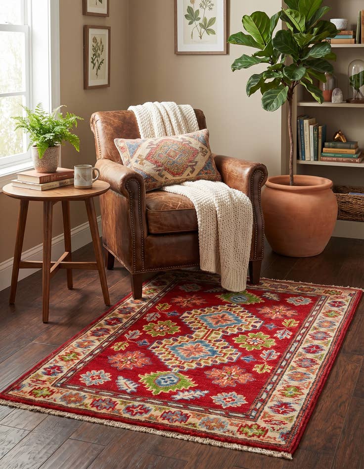 Detail image of 2' 1 x 2' 11 Hand Knotted Kazak Rug