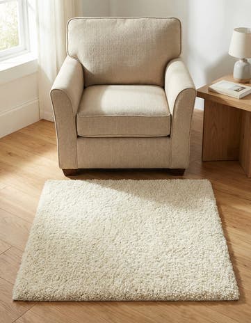 Snow White Solid Shag Square Rug