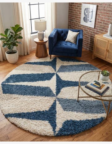 Blue Lagom Shag Round Rug