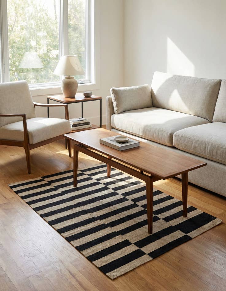 Detail image of 3' 4 x 4' 9 Hand Woven Kilim Modern Wool Rug