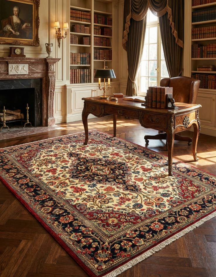 Detail image of 4' 8 x 6' 8 Hand Knotted Qom Persian Rug