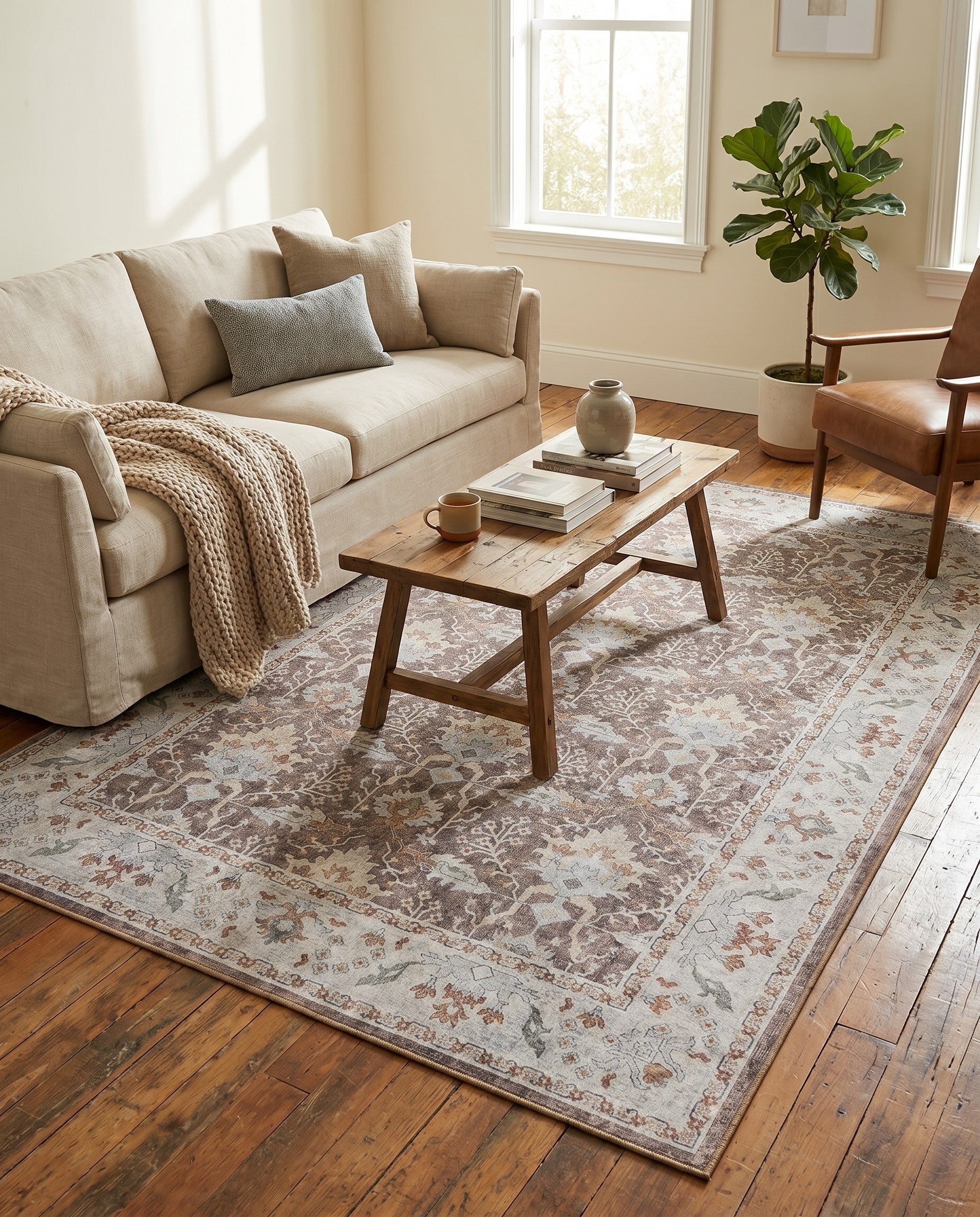 Almond Brown Washable Timeless Rug