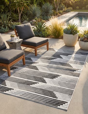 Black and White Easy-Clean Modern Indoor / Outdoor Rug