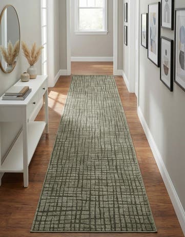 Vintage Army Green Textura Designer Runner Rug
