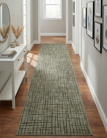 Vintage Army Green Textura Designer Runner Rug