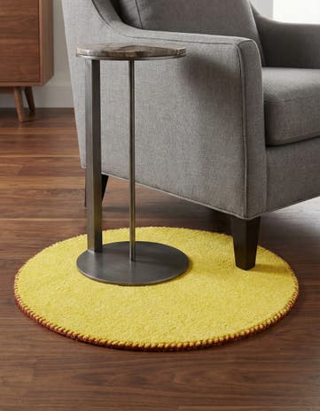 Yellow Solid Gabbeh Wool Round Rug