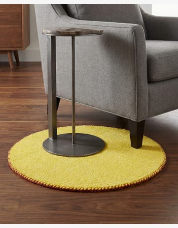 Yellow Solid Gabbeh Wool Round Rug