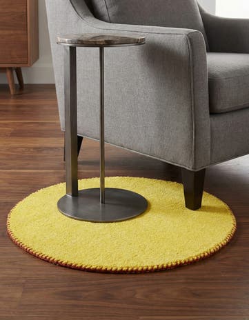 Yellow Solid Gabbeh Wool Round Rug