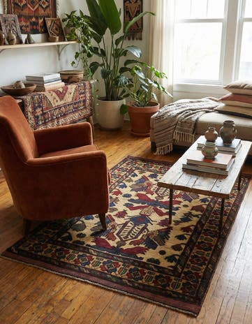 3' 2 x 4' 9 Hand Knotted Sumak Wool Rug
