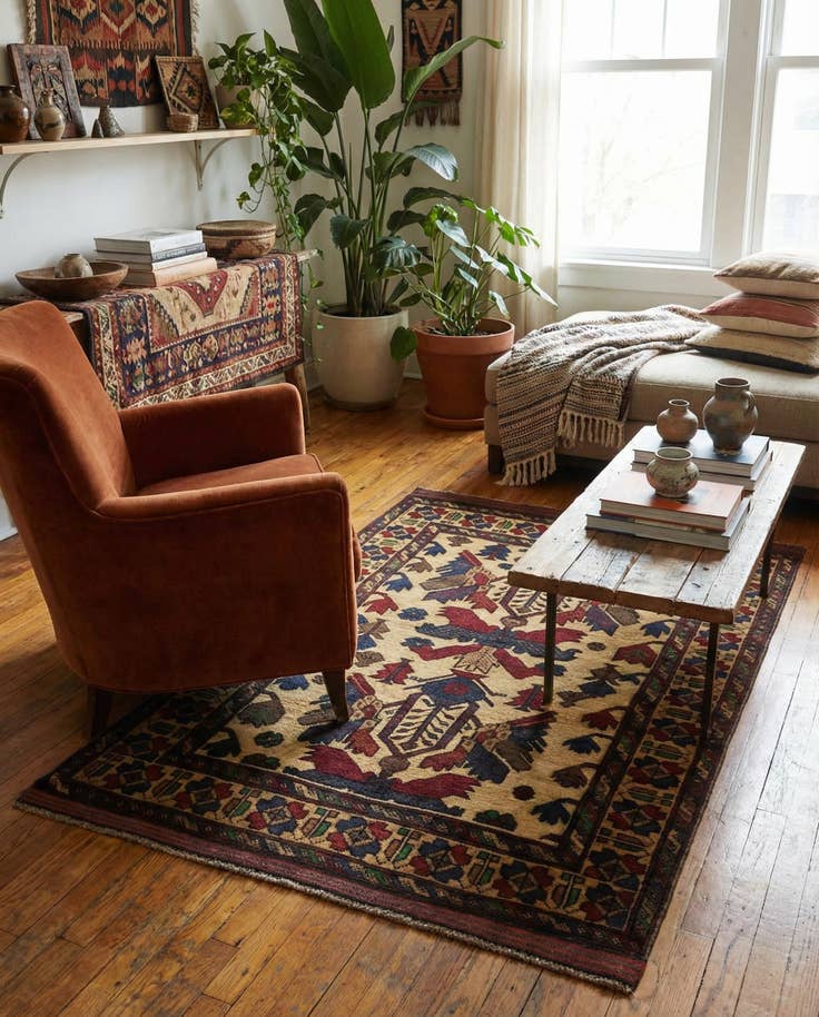 Detail image of 3' 2 x 4' 9 Hand Knotted Sumak Wool Rug