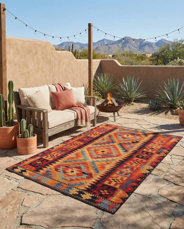 Detail image of 4' x 6' Easy-Clean Tribal Indoor / Outdoor Rug