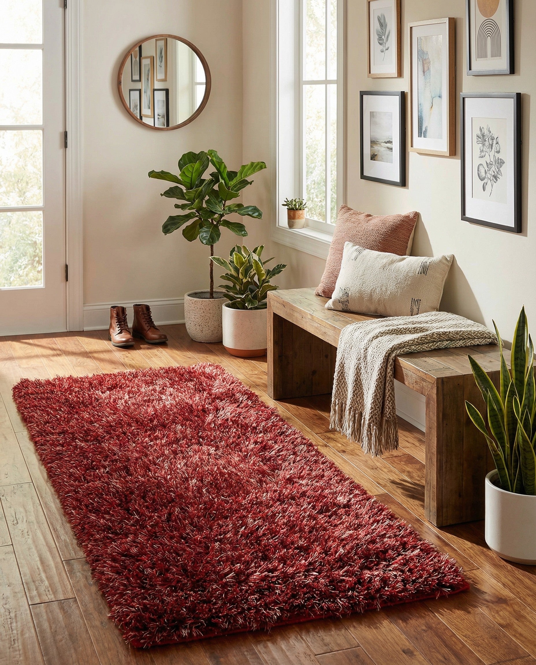 2' 5 x 4' 7 Hand Knotted Two-Tone Shag Oriental Runner Rug