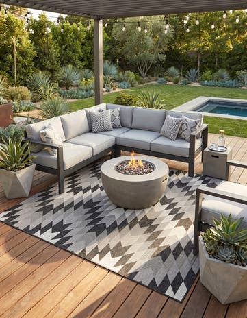Black and White Easy-Clean Modern Indoor / Outdoor Square Rug