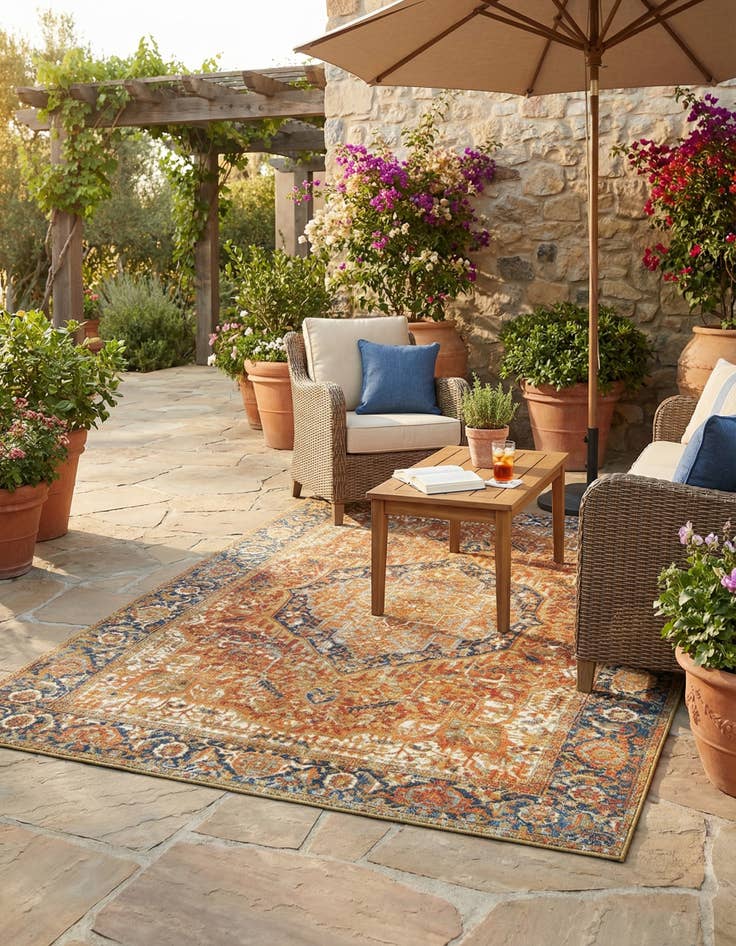 Detail image of 5' 3 x 8'  Washable Traditional Indoor / Outdoor Rug