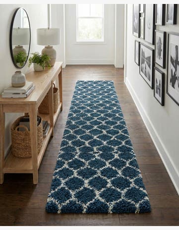 Navy Blue Lattice Shag Runner Rug