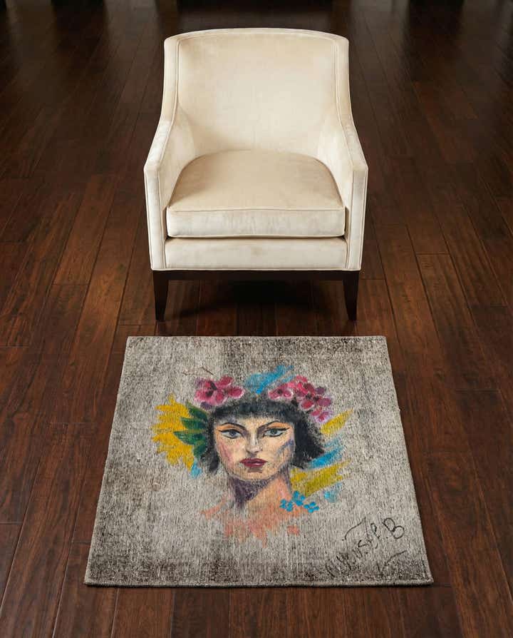 3' 3 x 3' 8 Hand Knotted Ultra Vintage Persian Wool Square Rug