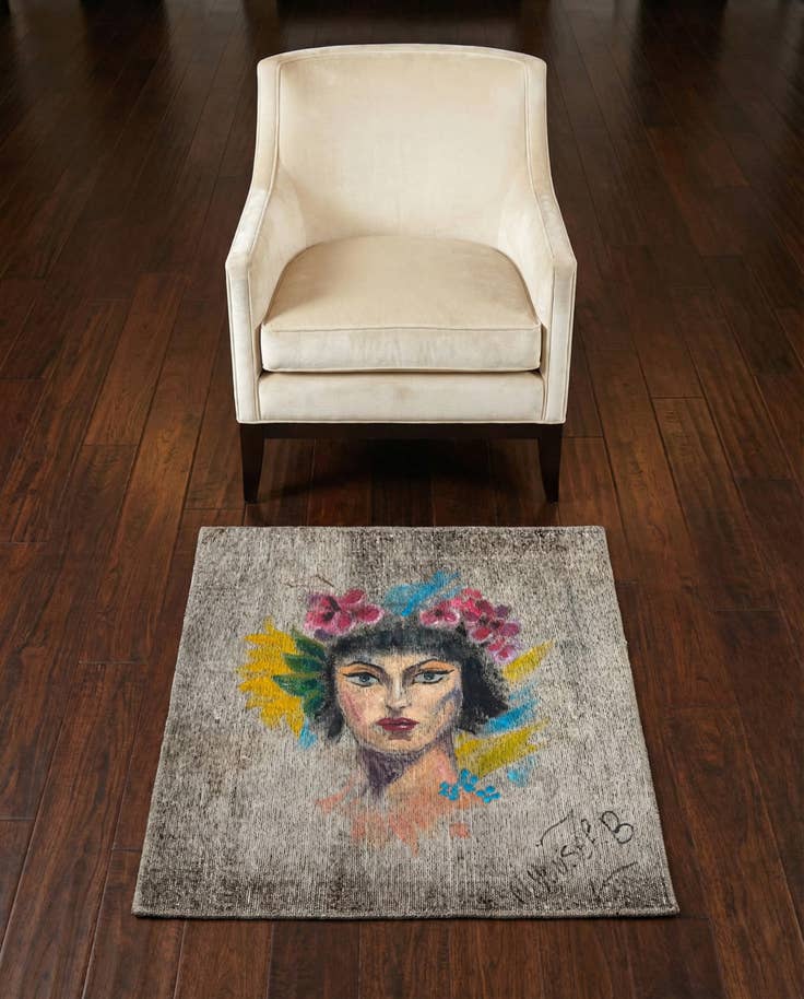 Detail image of 3' 3 x 3' 8 Hand Knotted Ultra Vintage Persian Wool Square Rug