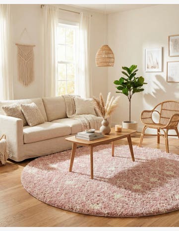 Light Pink Moroccan Trellis Shag Round Rug