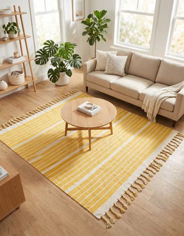 Gold and White Hand Woven Chindi Cotton Square Rug
