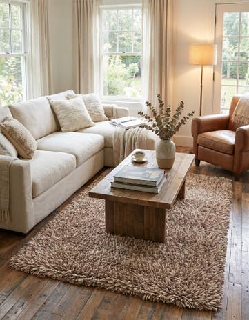 Light Brown Hand Knotted Multi-Tone Shag Wool Rug