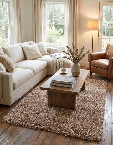 Light Brown Hand Knotted Multi-Tone Shag Wool Rug