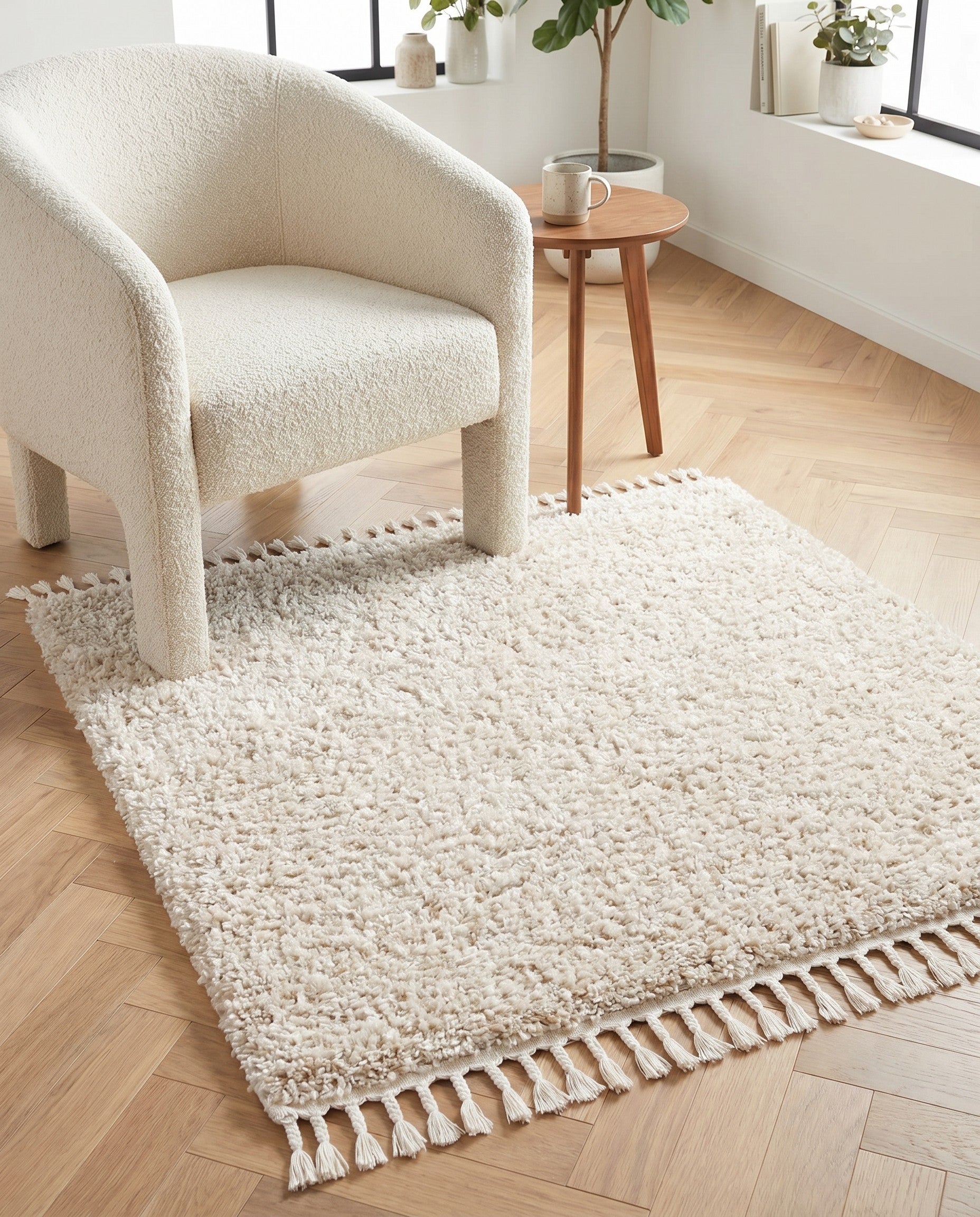 Ivory Athena Shag Square Rug