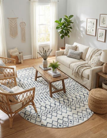 Coastal White Bohemian Trellis Oval Rug