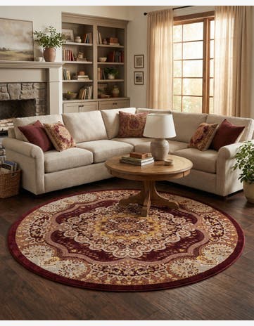 Burgundy Red Kamala Washable Round Rug