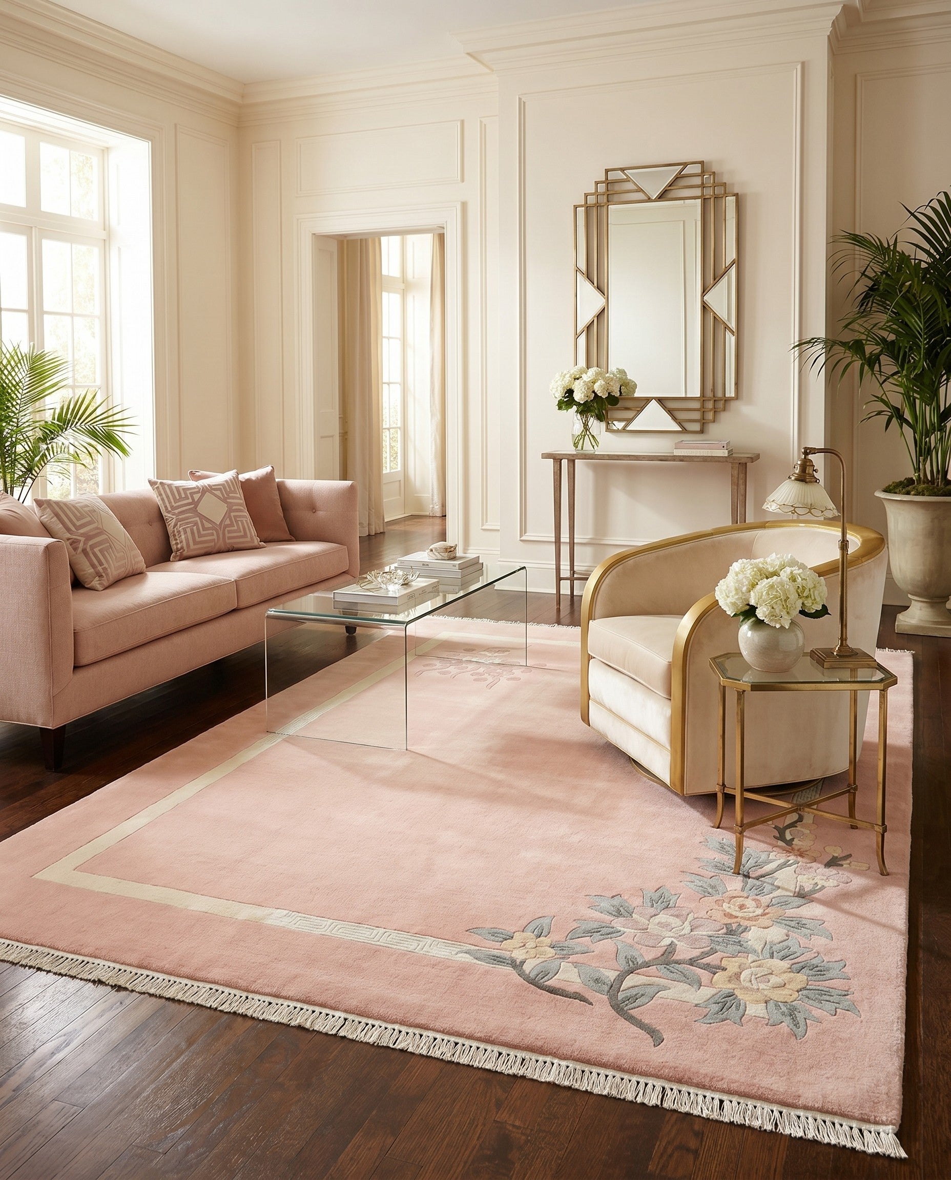 Pink Art Deco Wool Rug