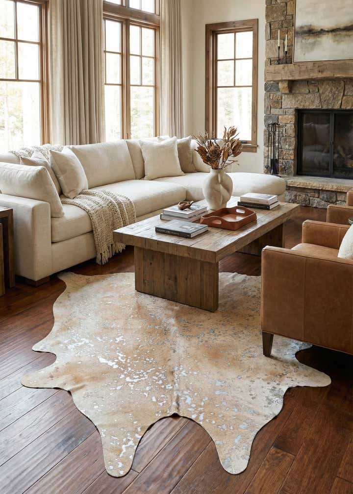 5' 7 x 6' Cowhide Leather Square Rug