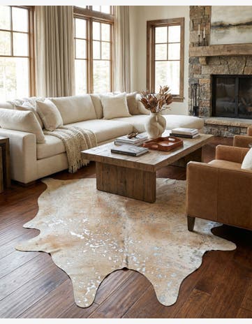 5' 7 x 6' Cowhide Leather Square Rug