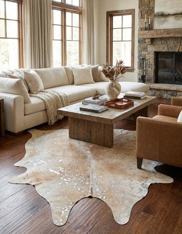 5' 7 x 6' Cowhide Leather Square Rug