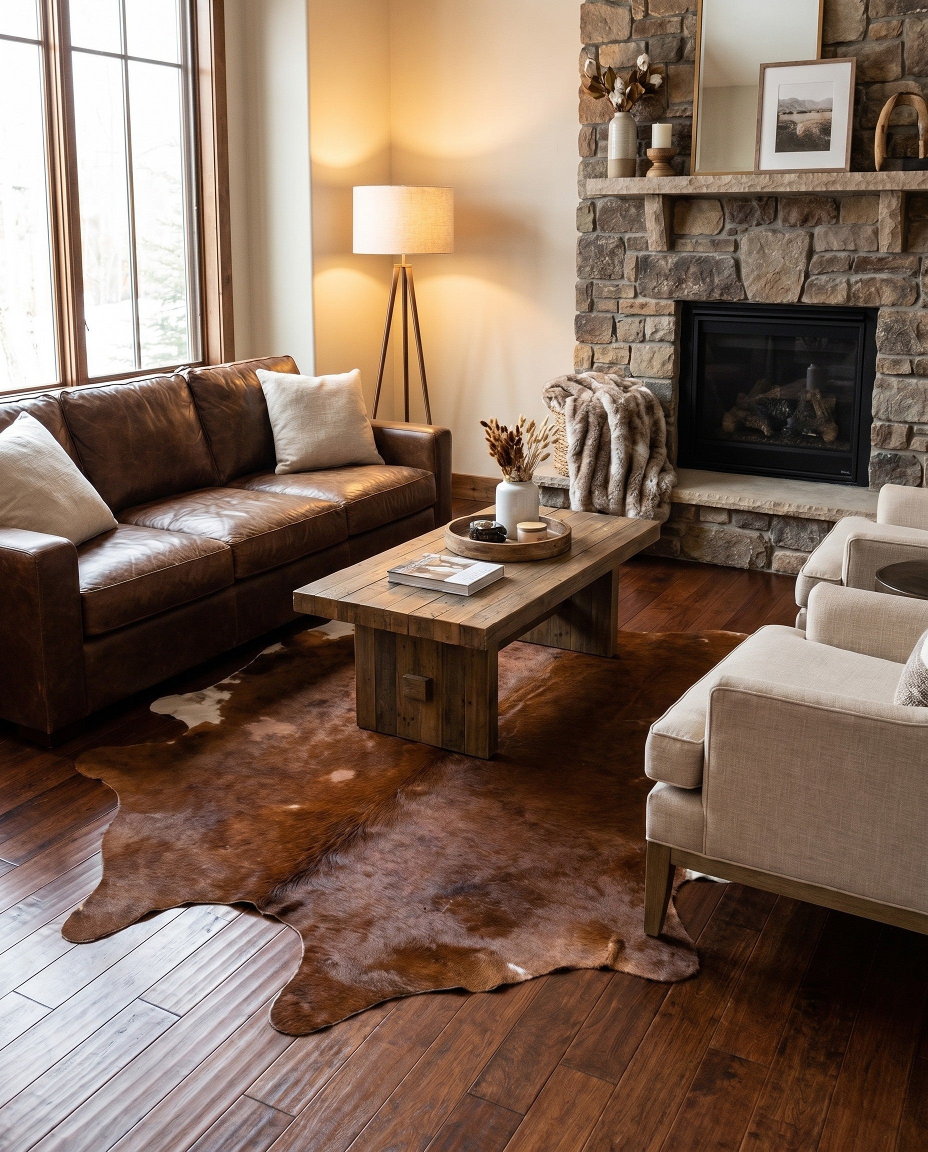 5' 3 x 5' 7 Cowhide Leather Rug