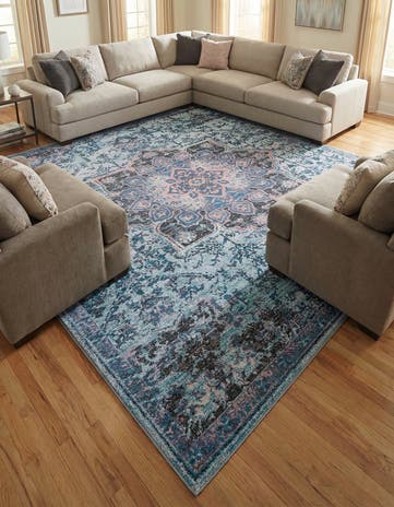 Light Blue Washable Francesca Square Rug