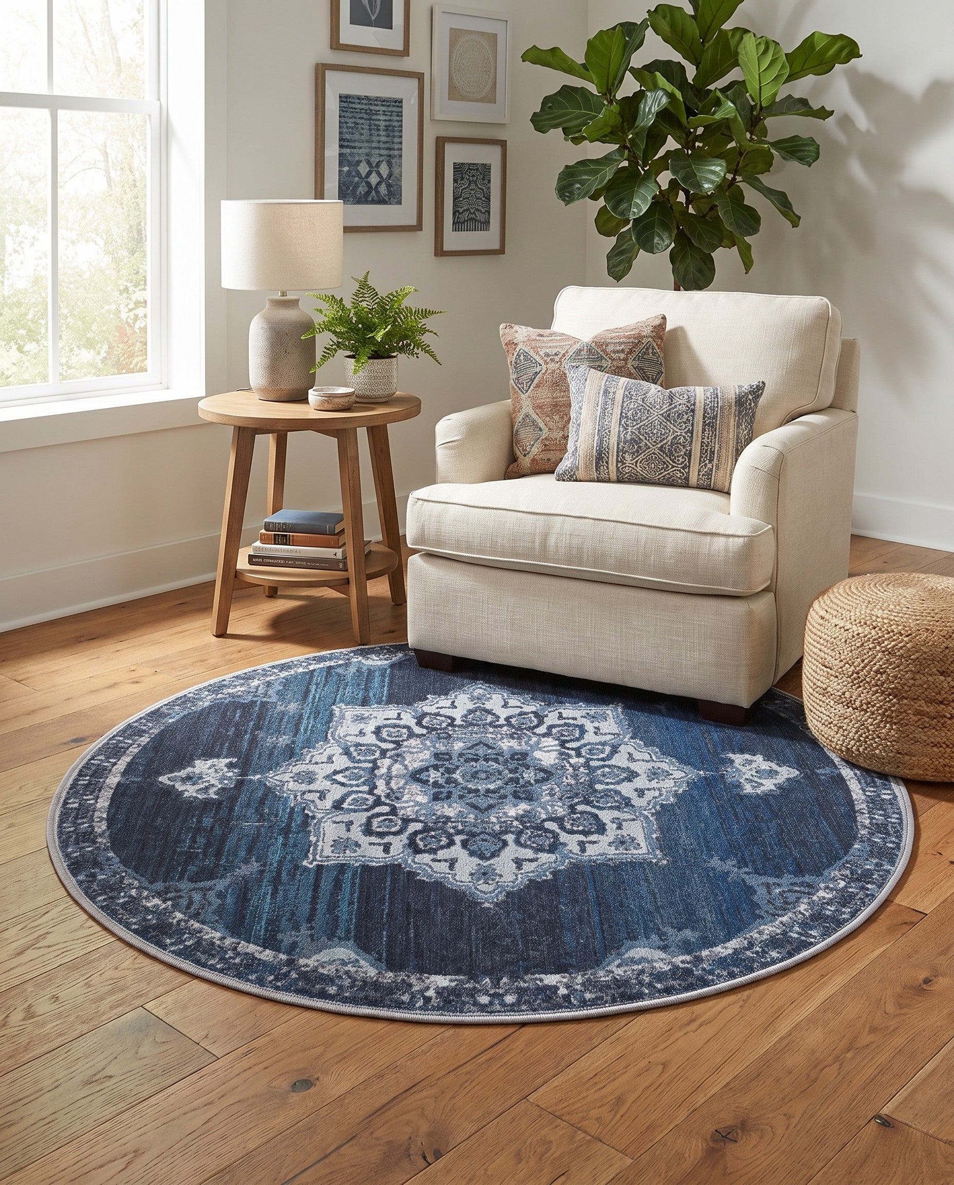 Navy Blue Renaissance Round Rug