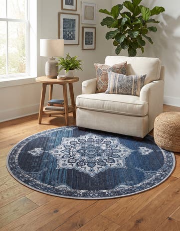 Navy Blue Renaissance Round Rug